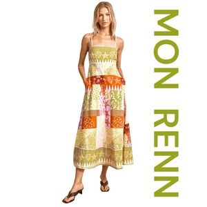 MON RENN Cove Patchwork Midi Dress, Size XS.